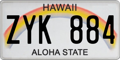 HI license plate ZYK884