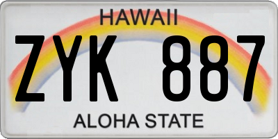 HI license plate ZYK887