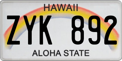 HI license plate ZYK892