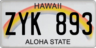 HI license plate ZYK893