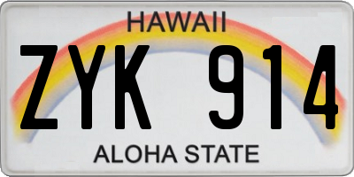 HI license plate ZYK914