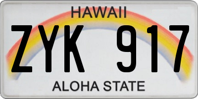 HI license plate ZYK917