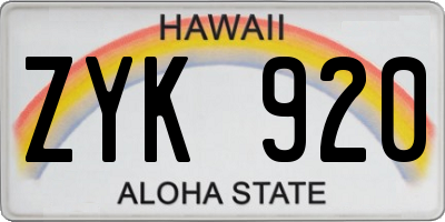 HI license plate ZYK920