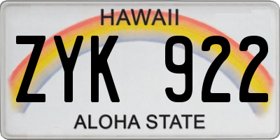 HI license plate ZYK922