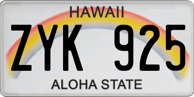 HI license plate ZYK925