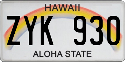 HI license plate ZYK930