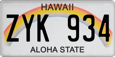 HI license plate ZYK934