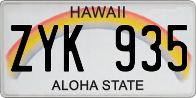 HI license plate ZYK935