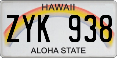 HI license plate ZYK938