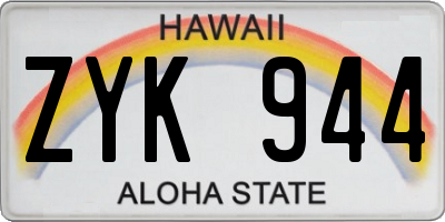 HI license plate ZYK944