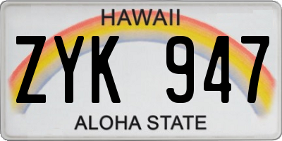 HI license plate ZYK947