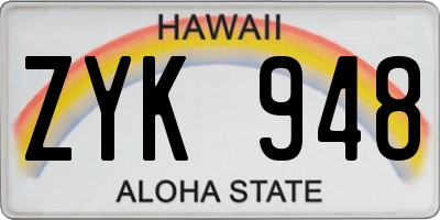 HI license plate ZYK948