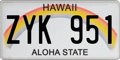 HI license plate ZYK951