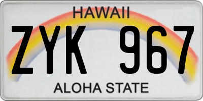 HI license plate ZYK967