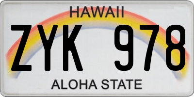 HI license plate ZYK978