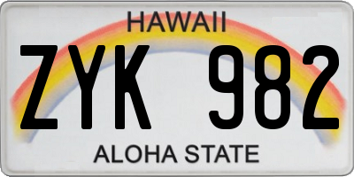 HI license plate ZYK982