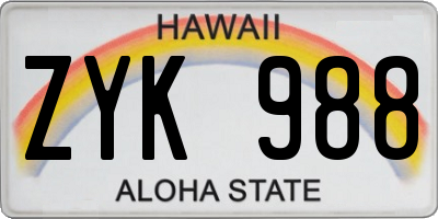 HI license plate ZYK988