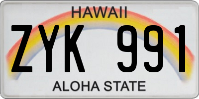 HI license plate ZYK991