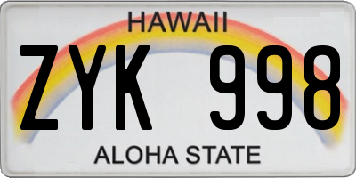 HI license plate ZYK998