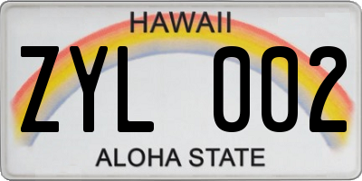 HI license plate ZYL002