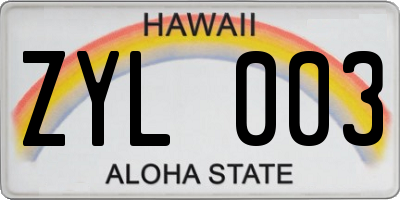 HI license plate ZYL003