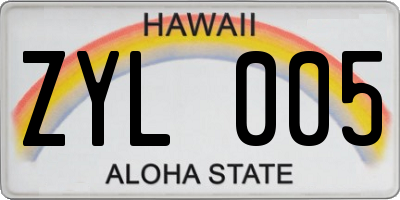 HI license plate ZYL005