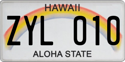 HI license plate ZYL010