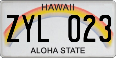 HI license plate ZYL023