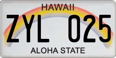 HI license plate ZYL025