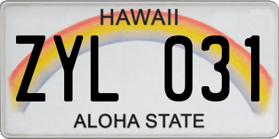 HI license plate ZYL031