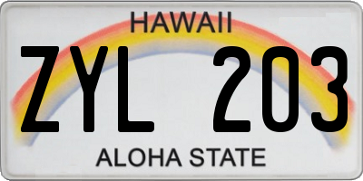 HI license plate ZYL203