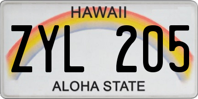 HI license plate ZYL205
