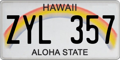 HI license plate ZYL357
