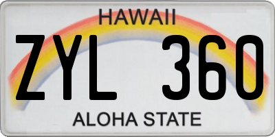 HI license plate ZYL360