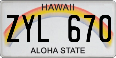 HI license plate ZYL670
