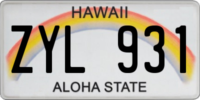 HI license plate ZYL931