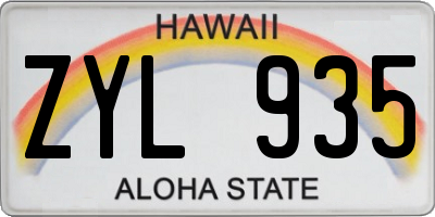 HI license plate ZYL935