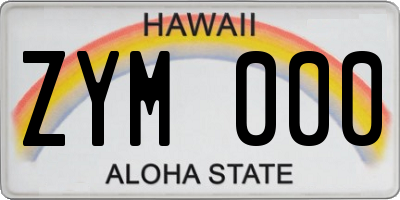 HI license plate ZYM000