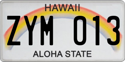 HI license plate ZYM013