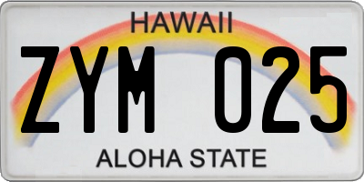 HI license plate ZYM025
