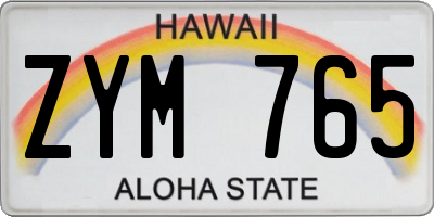 HI license plate ZYM765