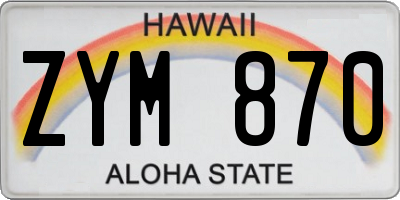 HI license plate ZYM870