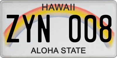 HI license plate ZYN008
