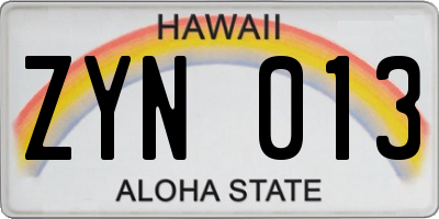 HI license plate ZYN013