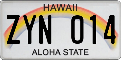HI license plate ZYN014