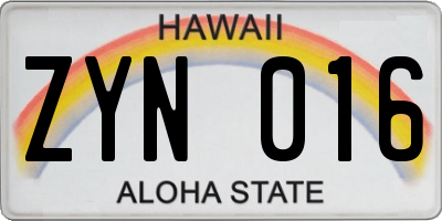 HI license plate ZYN016