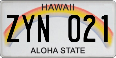 HI license plate ZYN021