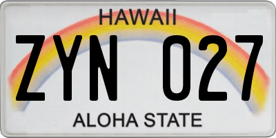 HI license plate ZYN027