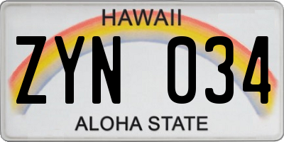HI license plate ZYN034