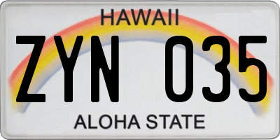 HI license plate ZYN035